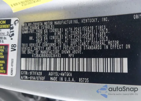 2013 Toyota Venza Le из США, поврежденный, VIN 4T3BA3BB8DU036493